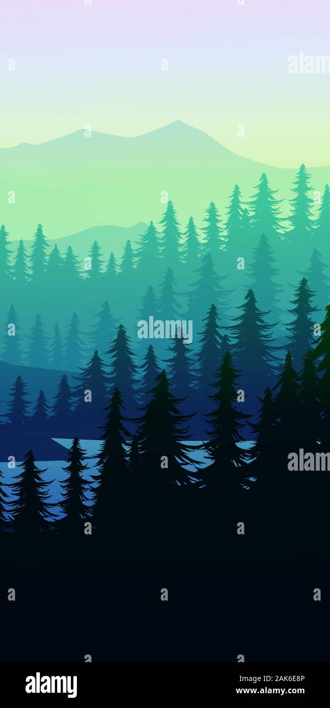 Nature forest Natural Pine forest mountains horizon Landscape wallpaper  Silhouette tree sky red Sunrise and sunset Illustration vector style Stock  Vector Image & Art - Alamy