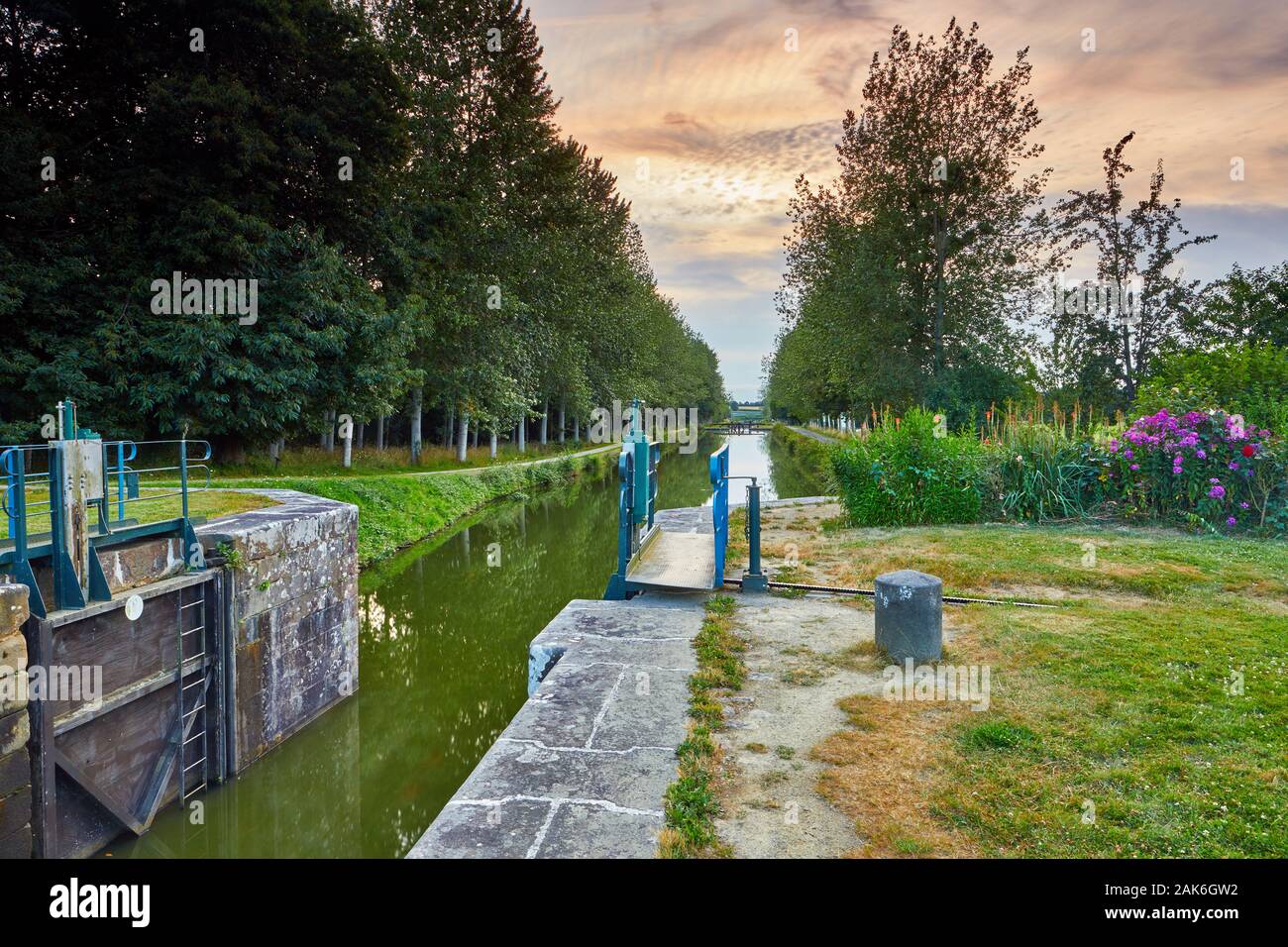 Image of a lock on the Canal d'ille et Rance, Hede, Brittany, France Stock Photo