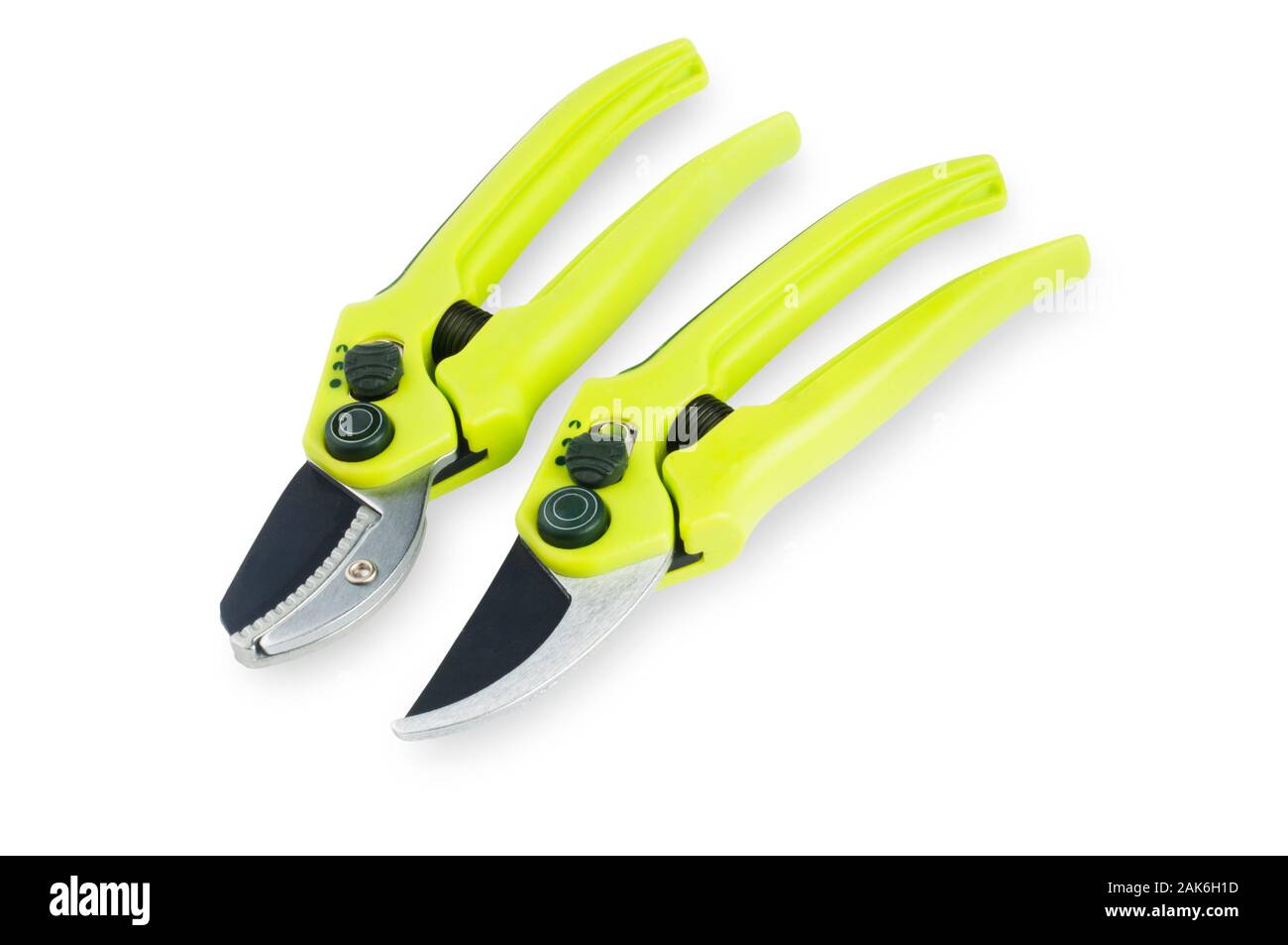 Studio shot of garden pruning secateurs isolated on a white background - John Gollop Stock Photo
