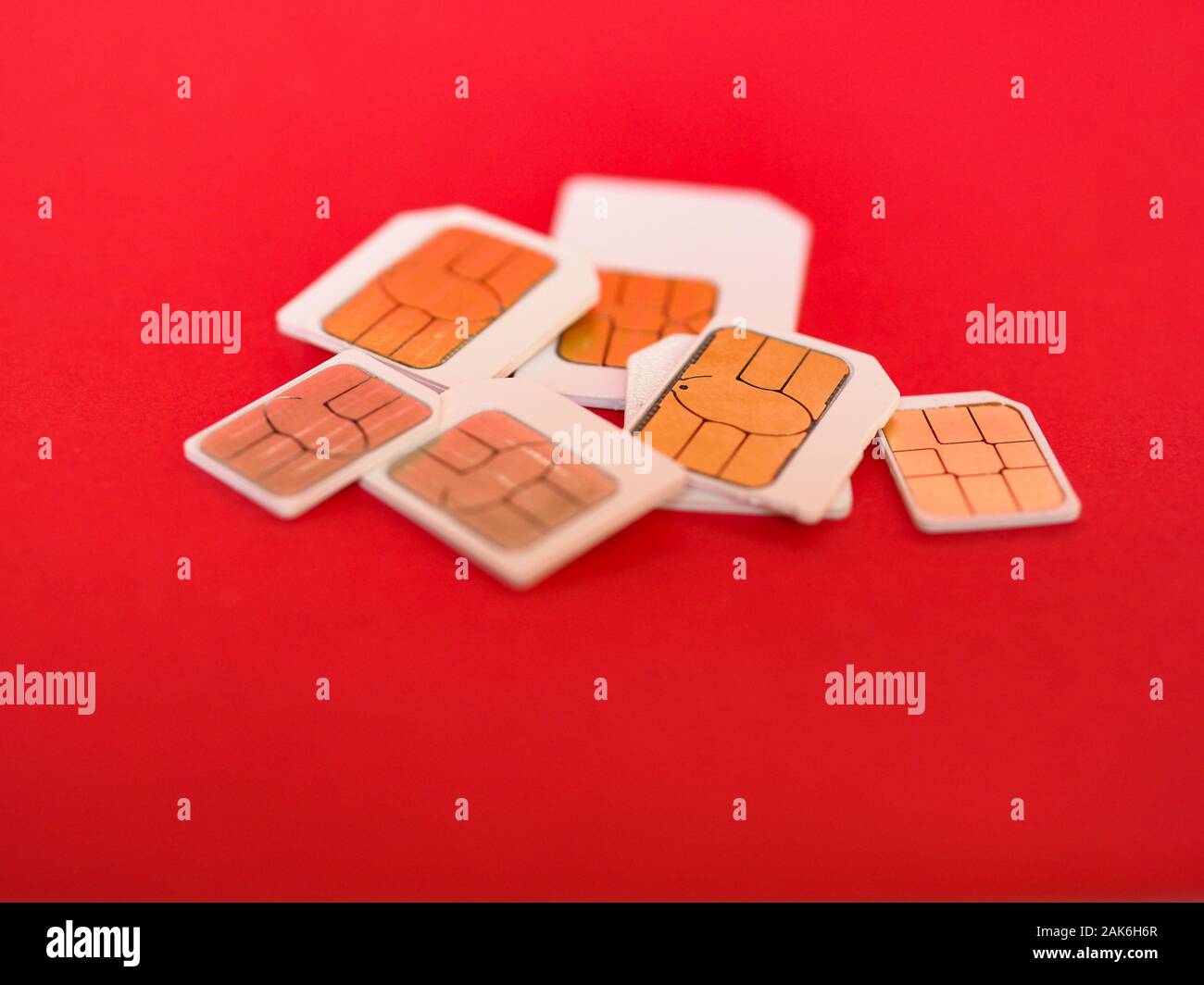 Many mini micro and nano sim cards for mobile telephone Stock Photo