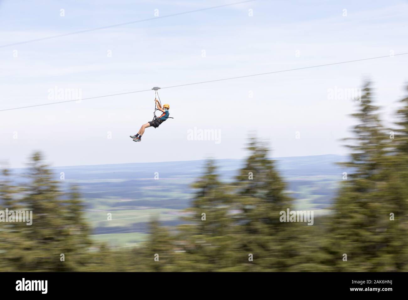 Nesselwang: Alpspitz-Kick, abenteuerliche Zipline mit max. 120 km/h, Allgaeu | usage worldwide Stock Photo