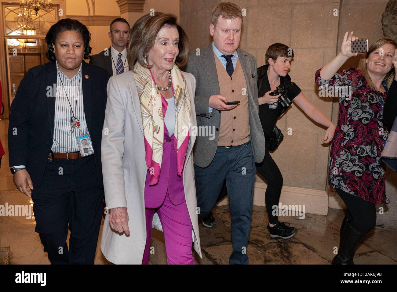 Washington, United States. 07th Jan, 2020. Speaker of the United States House of Representatives Nancy Pelosi (D-CA) walks to her office on Capitol Hill in Washington, DC on Tuesday, Jan. 7, 2020. Photo by Ken Cedeno/UPI. Credit: UPI/Alamy Live News Stock Photo