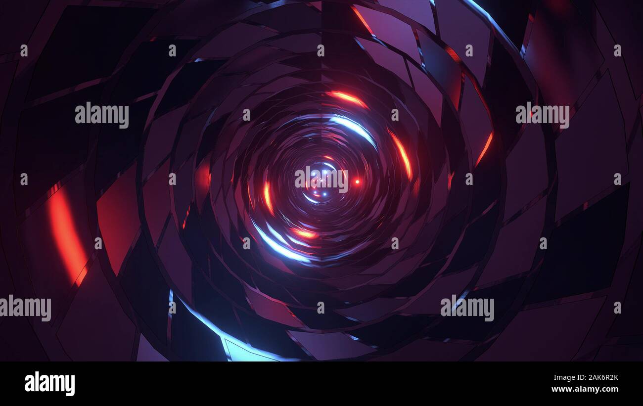 abstract round tunnel with brick pattern texture and glowing spheres 3d ...