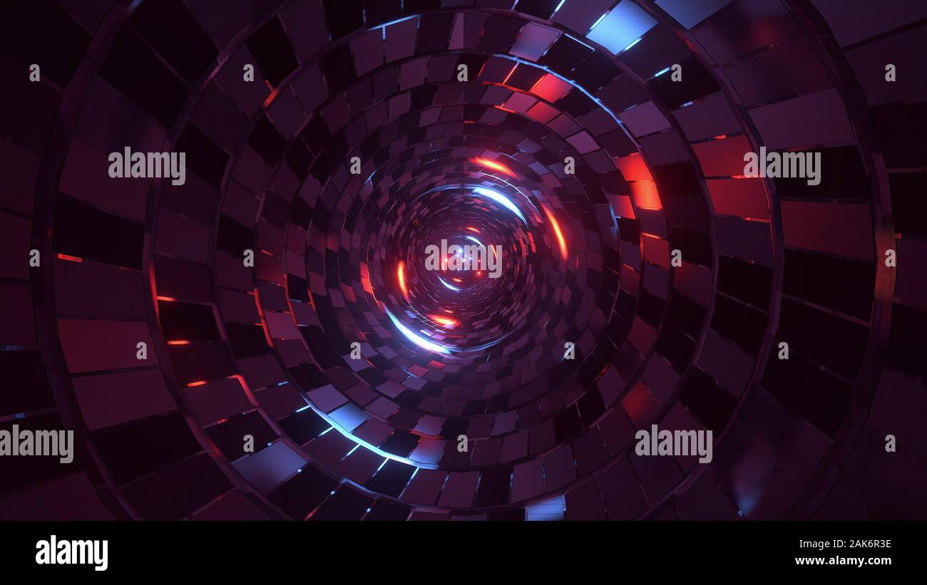 abstract round tunnel with brick pattern texture and glowing spheres 3d ...