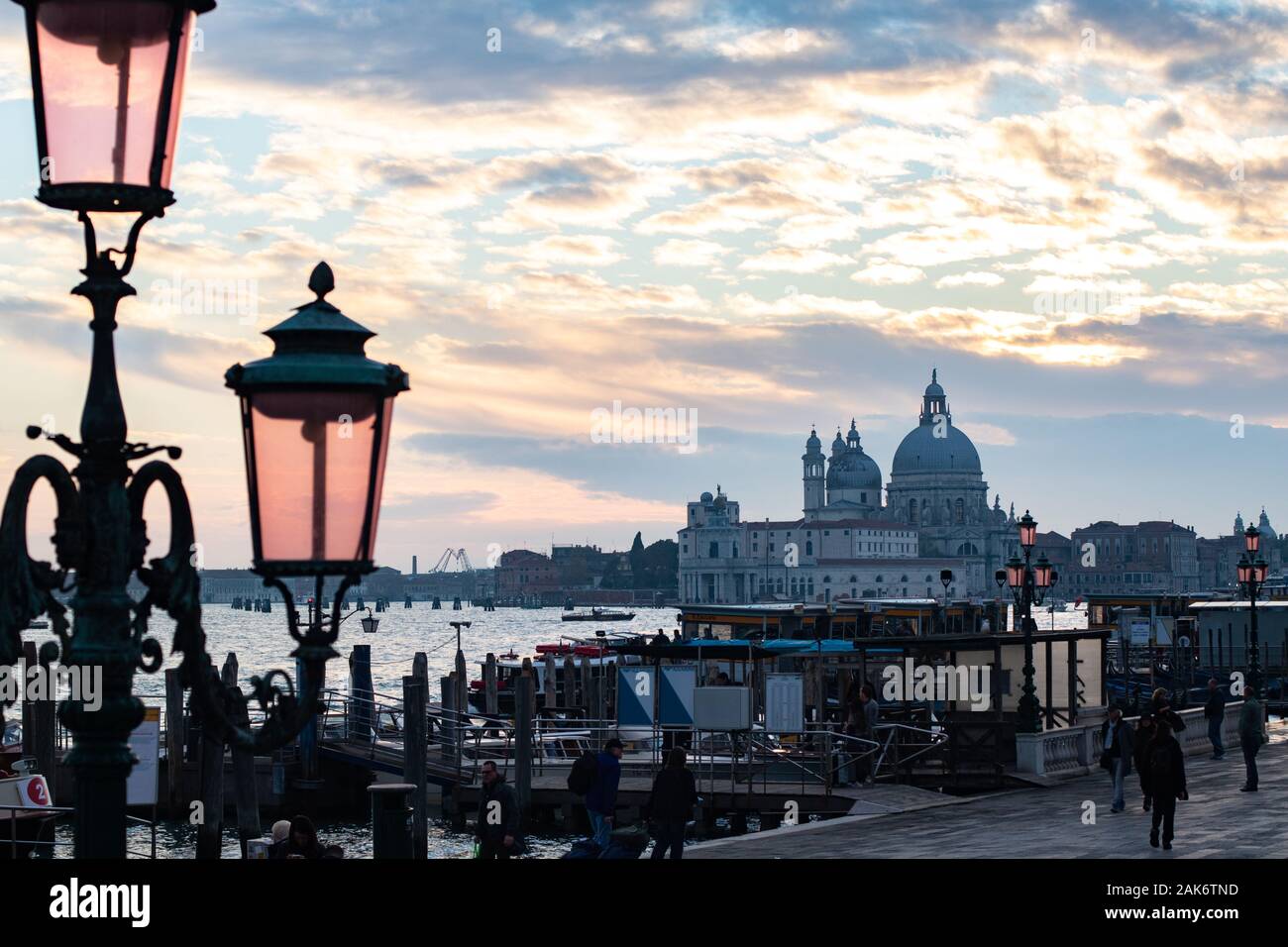 San Zaccaria, san marco, st.marks square, dock at sunset dusk, night time, evening venice italy jetty Stock Photo