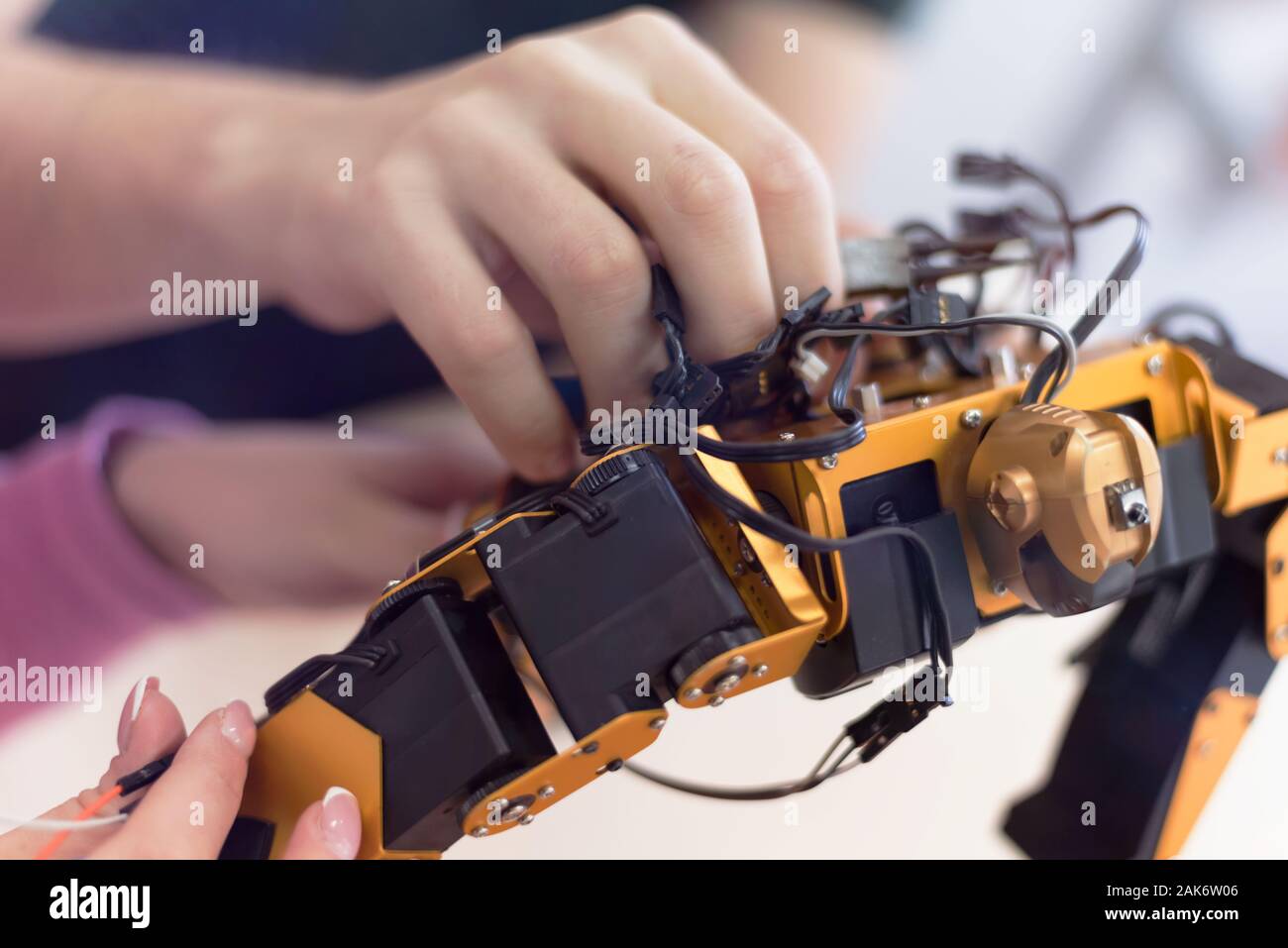 Group of young engineers working on robotics project. Scientist ...