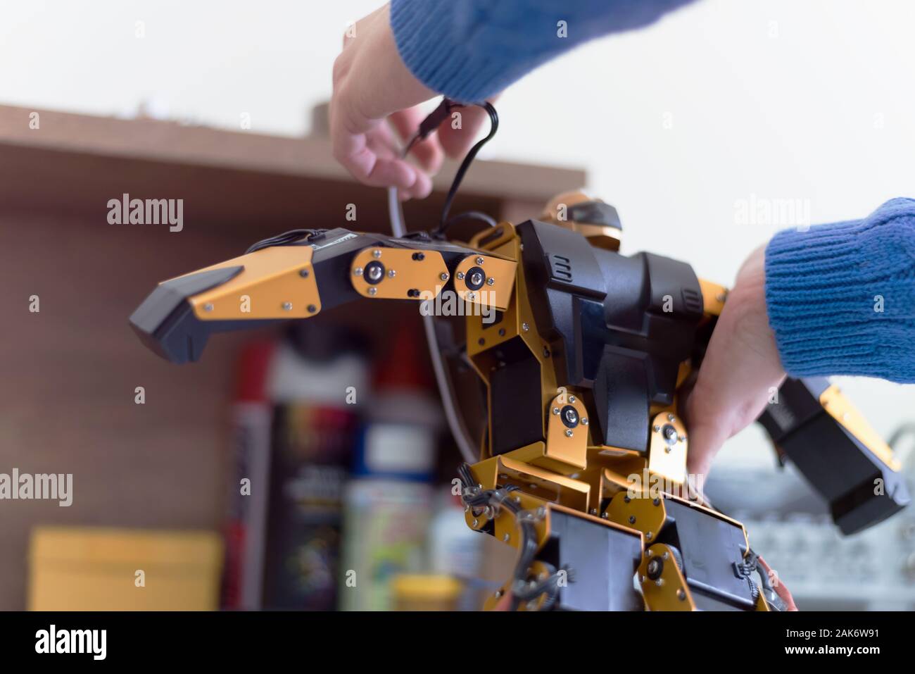 Young woman engineer working on robotics project. Scientist engineer