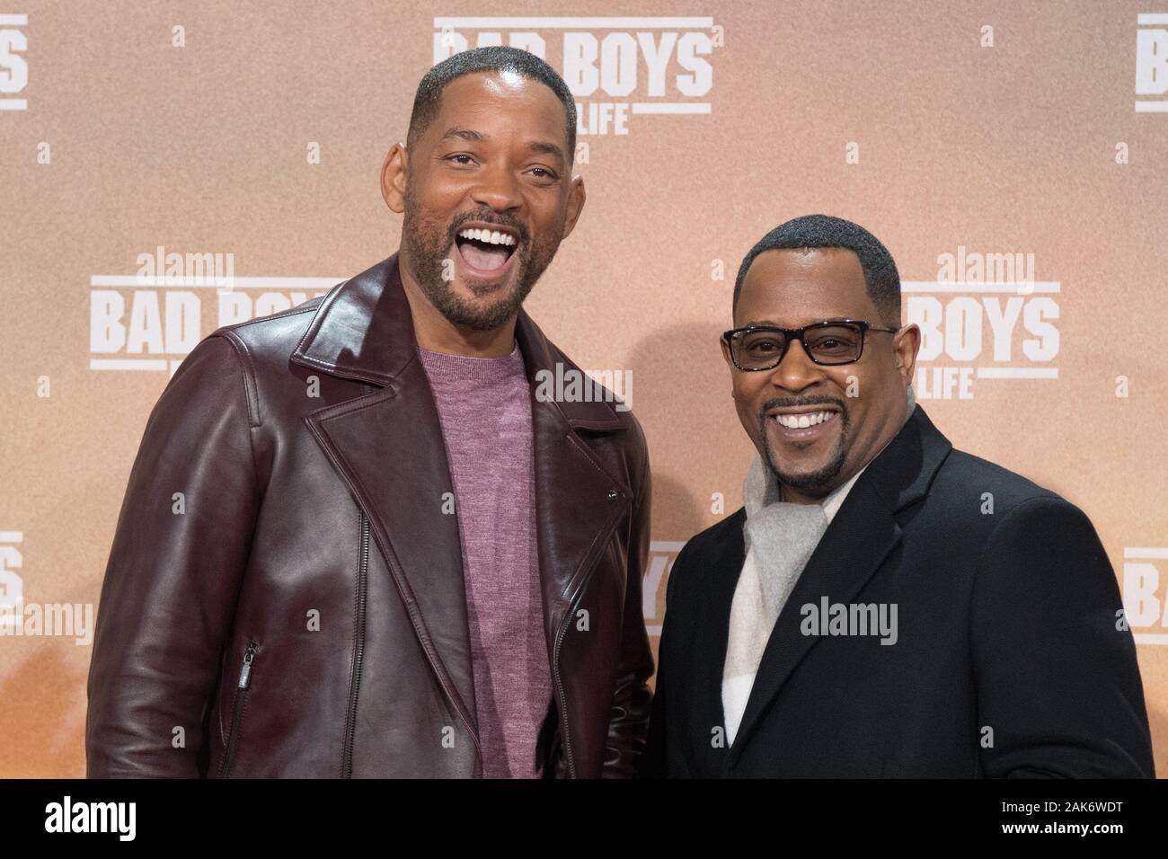 07 January 2020, Berlin: The actors Will Smith (l) and Martin Lawrence come to the German premiere of 'Bad Boys For Life'. Photo: Jörg Carstensen/dpa Stock Photo