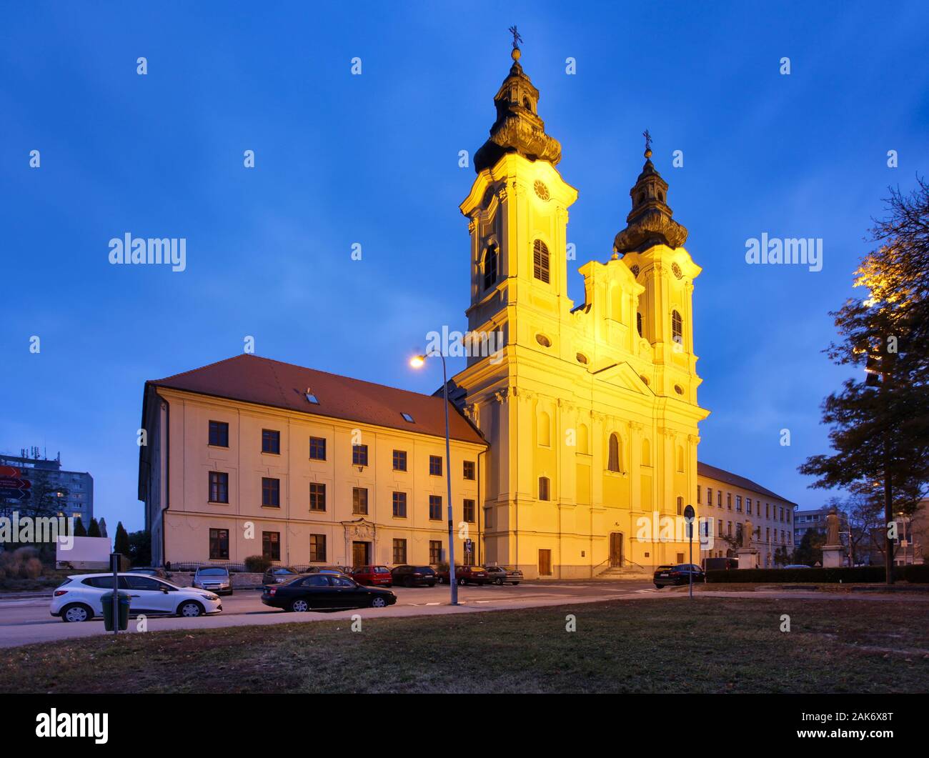 Nitra at night, Ladislav Church - Slovakia Stock Photo