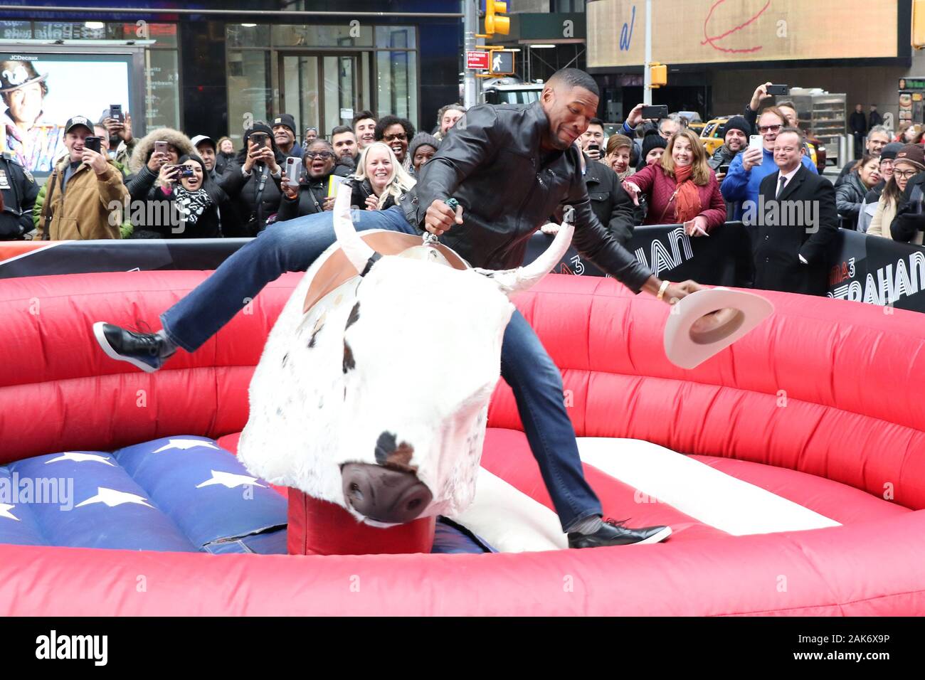 New York, NY, USA. 7th Jan, 2020. Michael Strahan falling off a ...