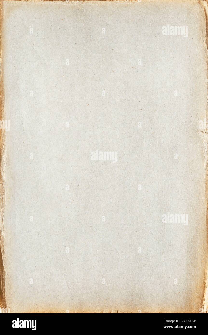 sheet of old blank yellowed paper with crumpled edges - paper texture background Stock Photo