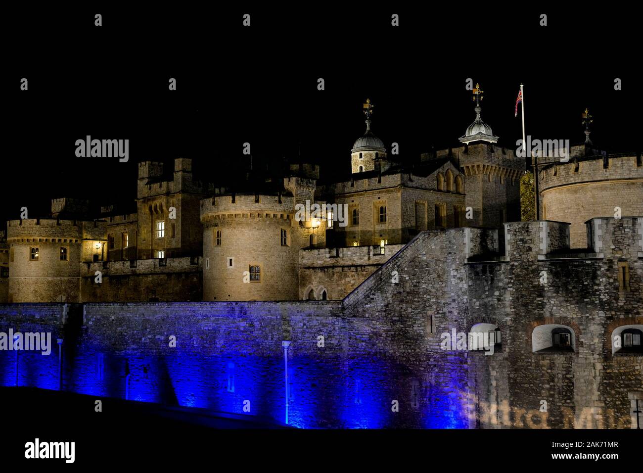 Tower of London, castle at night, London, England, UK Stock Photo