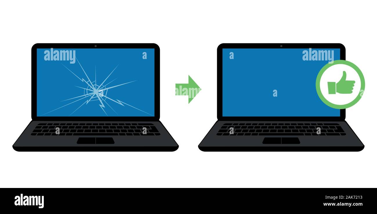 computer display repair service broken laptop display with crack vector illustration EPS10 Stock Vector