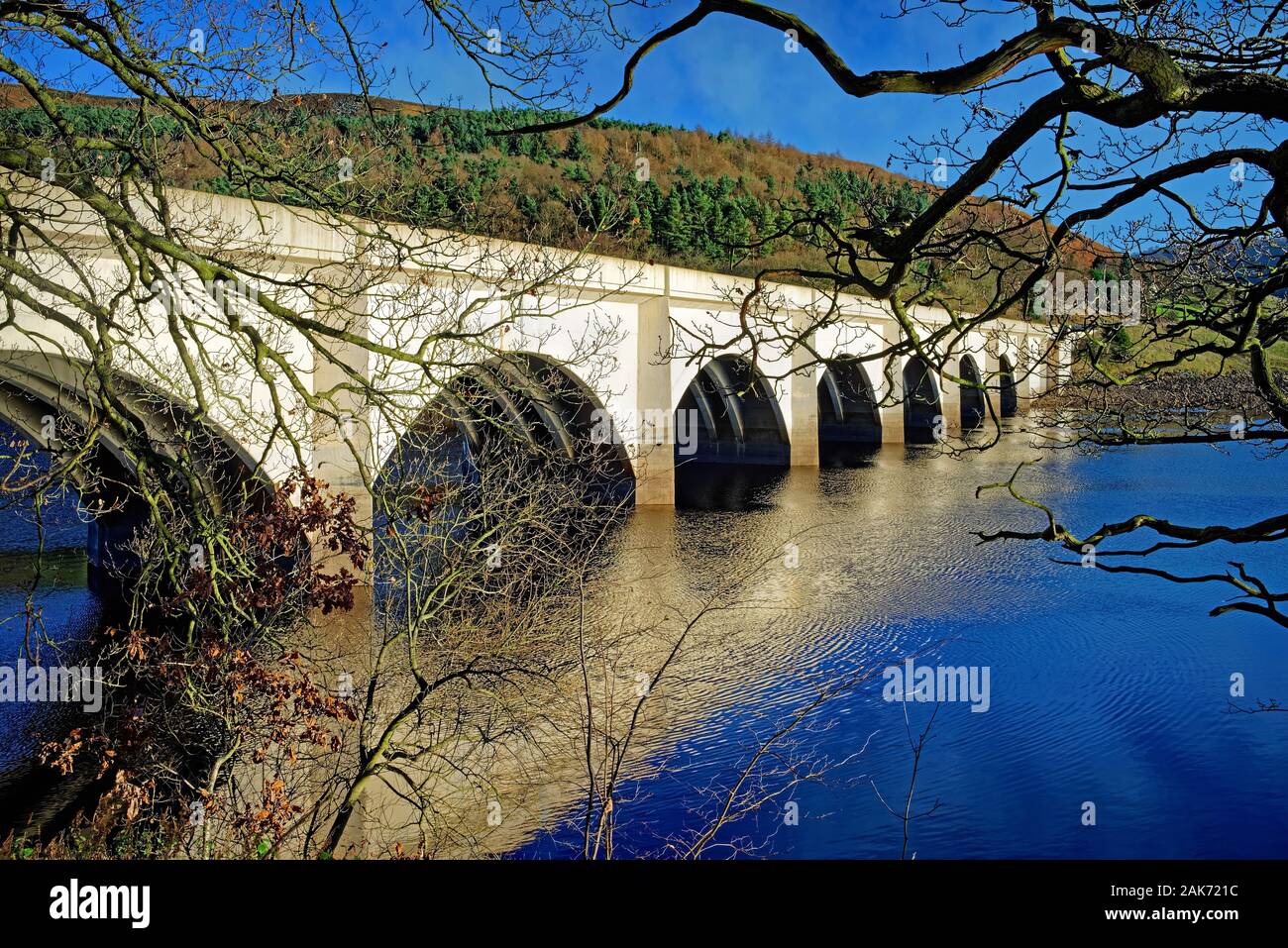 UK,Derbyshire,Peak District,Ashopton Viaduct over Ladybower Reservoir Stock Photo