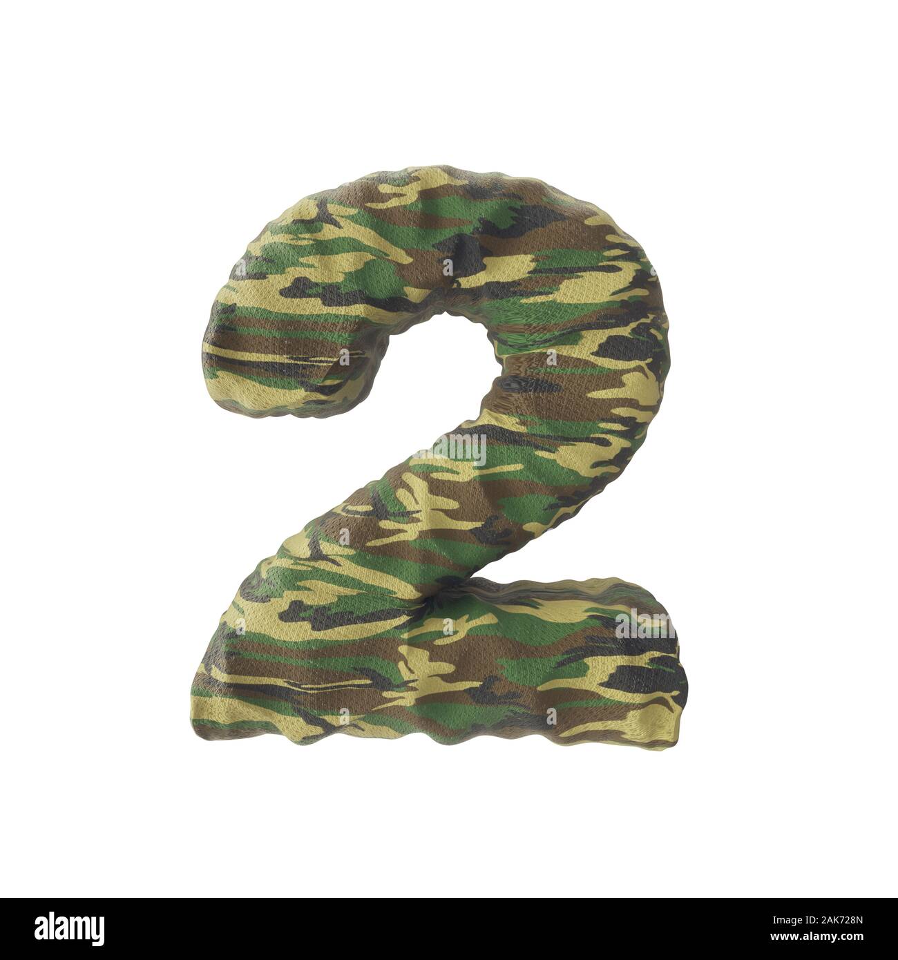 Camouflage army numbers of 2, 3D rendering isolated on white background - Illustration Stock Photo