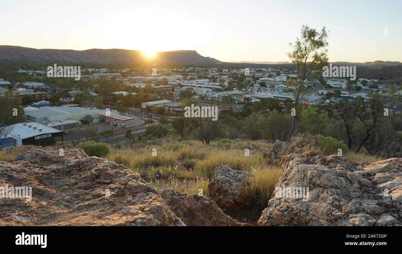 A sunset captured from the Anzac Hill Lookout in Alice Springs, in the Northern Territories in Australia Stock Photo
