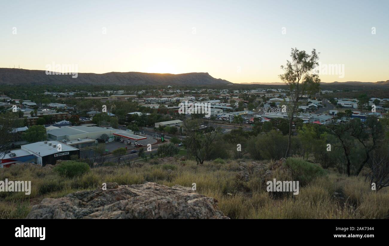 A sunset captured from the Anzac Hill Lookout in Alice Springs, in the Northern Territories in Australia Stock Photo