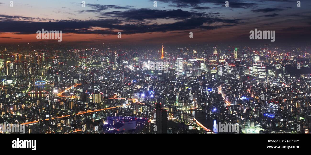 Tokyo skyline panorama at night from Tokyo Tower, Japan Stock Photo
