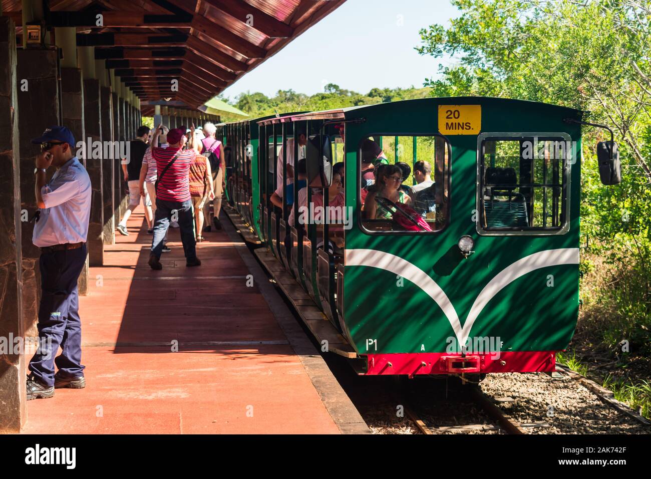 Puerto Iguazu, Argentina - Circa November 2019: Ecological Jungle Train at the Iguazu National Park Stock Photo