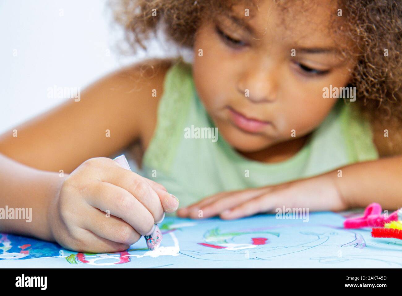 Miami Beach Florida,ArtCenter SouthFlorida Art Camp,class,Black girl girls,youngster,female kids children drawing,chalk,FL100620005 Stock Photo