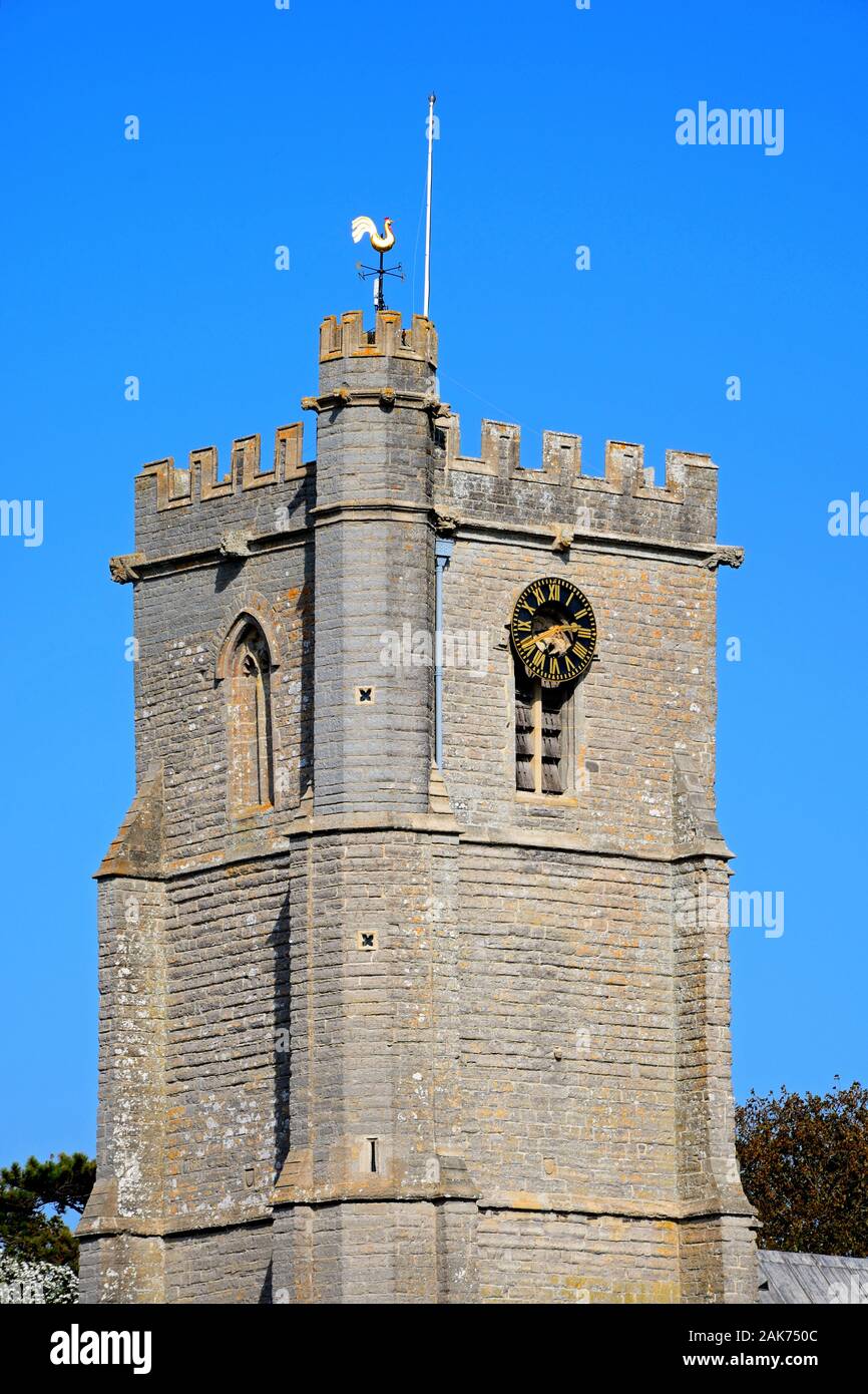 View of St Andrews church clock tower, Burnham-on-Sea, England, UK Stock Photo