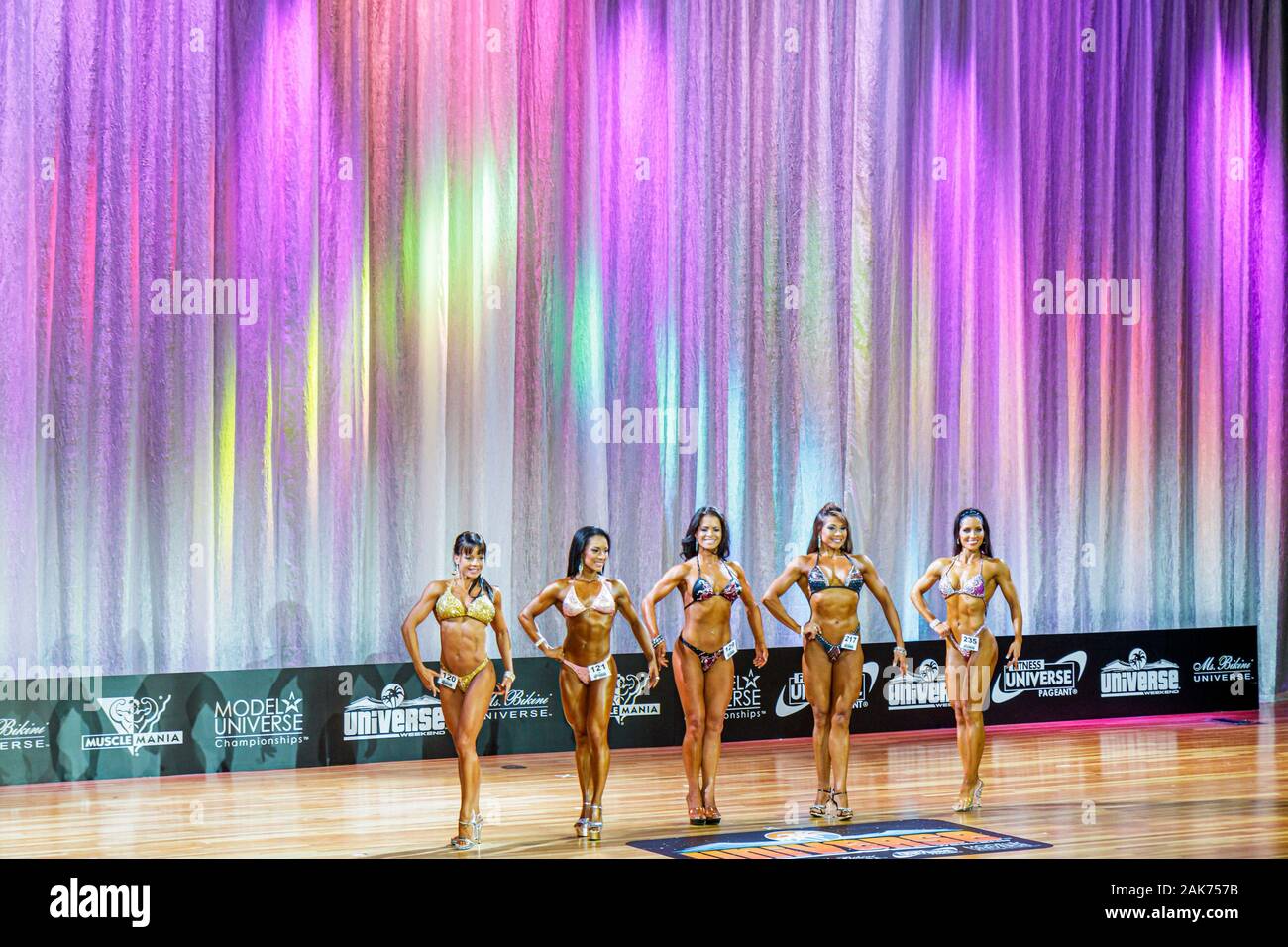 Miami Florida,Hyatt Regency Miami,hotel hotels lodging inn motel motels,Musclemania Universe and & Expo,Fitness Pageant,swimsuit competition,stage,adu Stock Photo