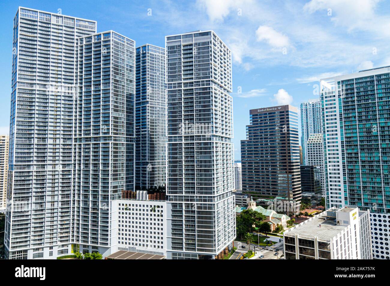 Miami Florida,Brickell Road District,Icon Brickell Tower,high rise,condominium residential apartment apartments building buildings housing,building,FL Stock Photo