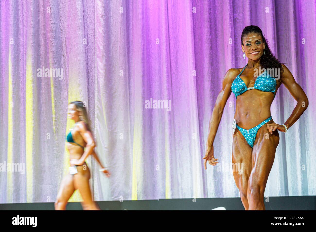 Miami Florida,Hyatt Regency Miami,hotel hotels lodging inn motel motels,Musclemania Universe and & Expo,Fitness Pageant,swimsuit competition,stage,Bla Stock Photo
