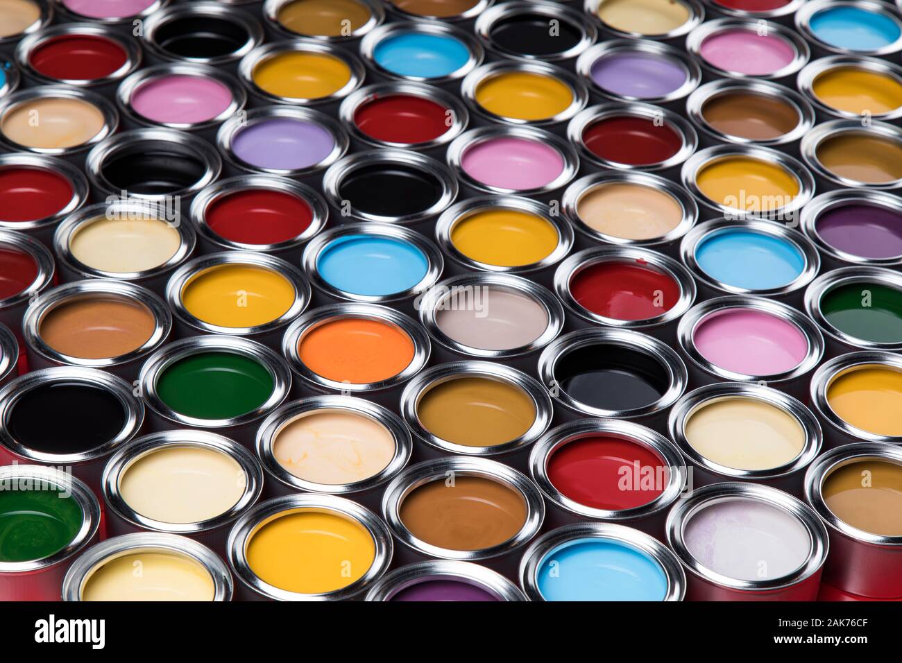 reativity concept group of tin metal cans with color paint Stock Photo ...