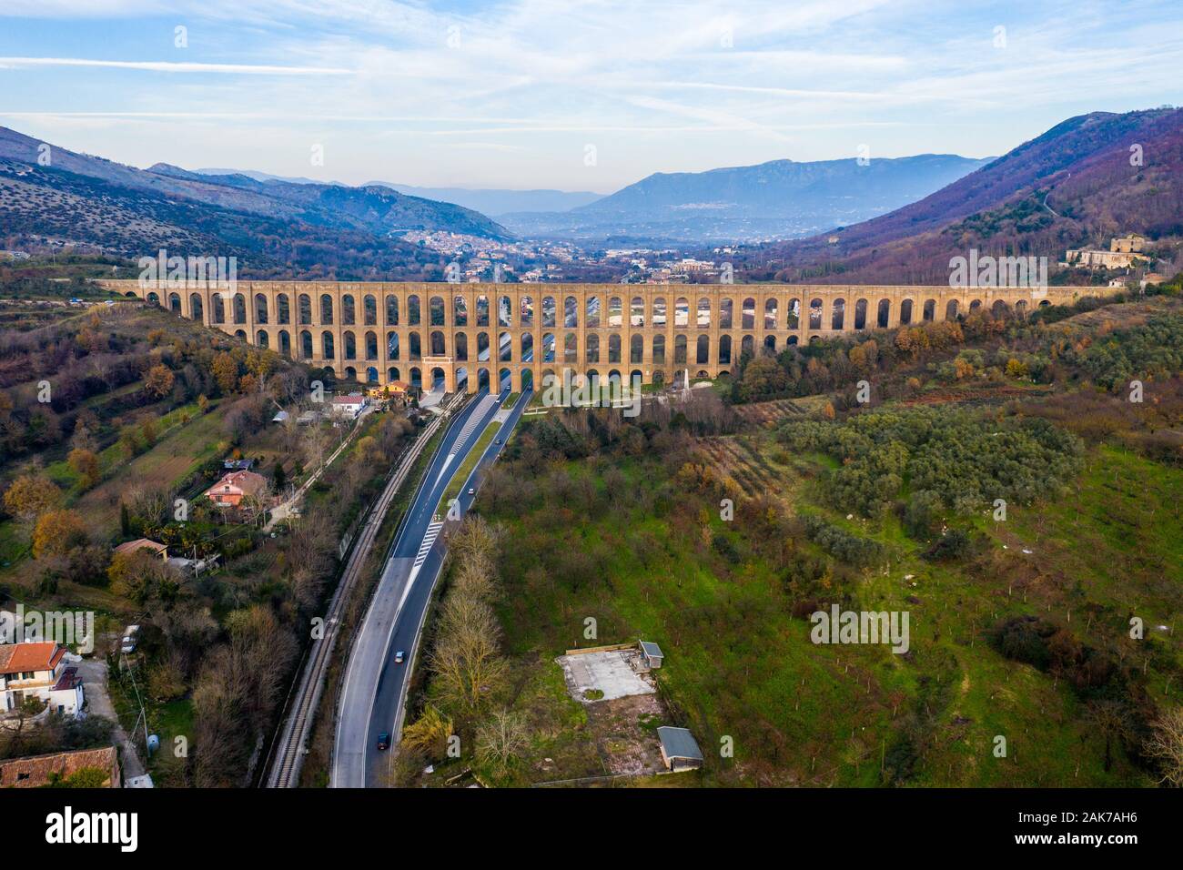 Aqueduct of Vanvitelli or  Acquedotto Carolino, Valle di Maddaloni CE, Italy Stock Photo