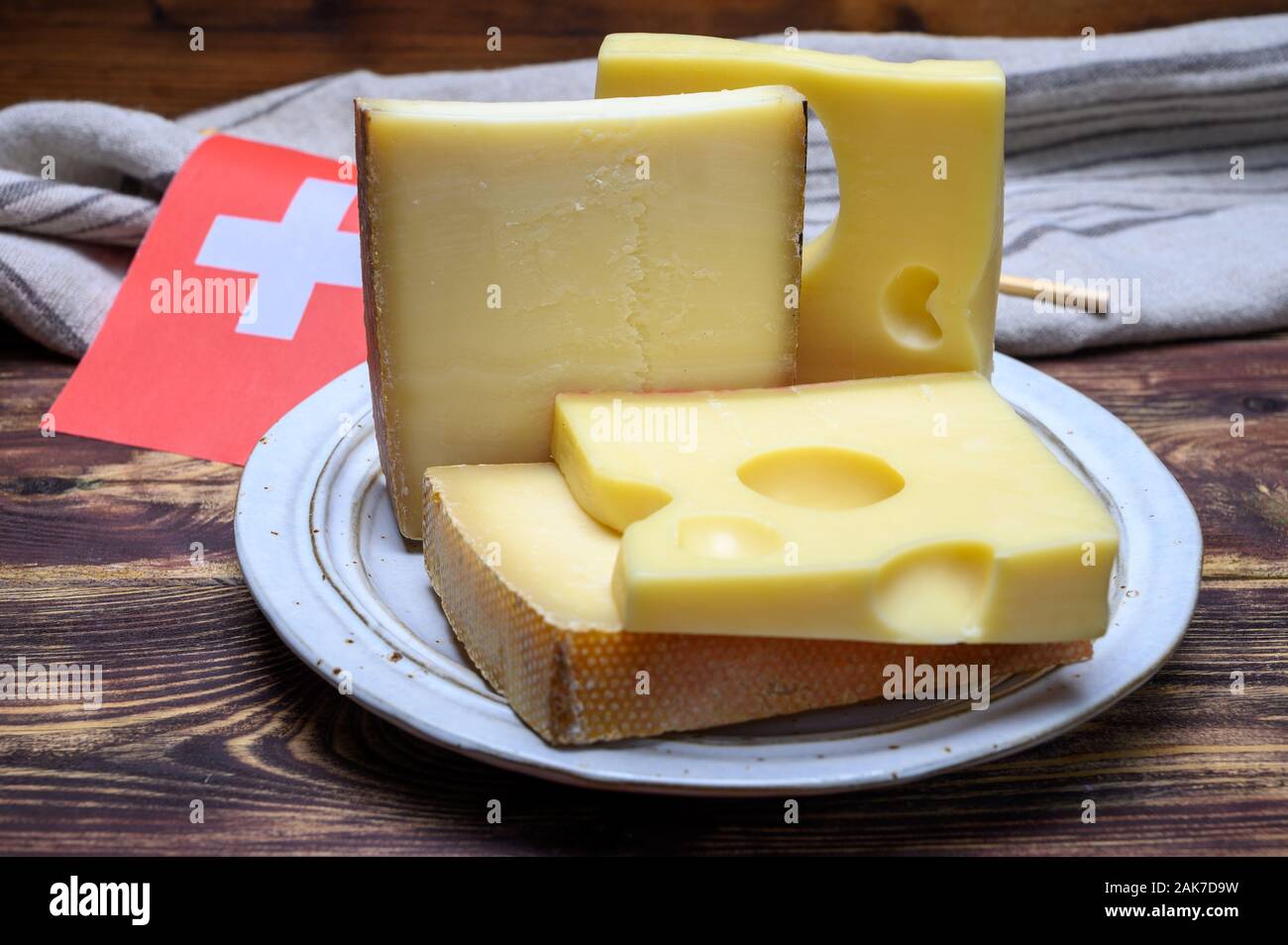Cheese collection, swiss emmentaler, Gruyere, appenzeller cheeses and