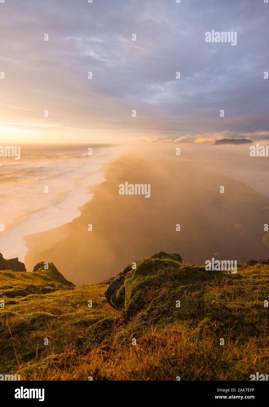 Typical Icelandic sunrise sunset cliff landscape at Arnarstapi area in