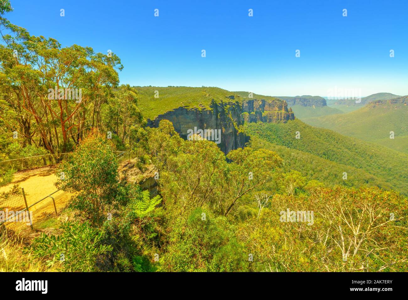 Landscape of Govetts Leap Lookout, Blackheath, one of the most famous park views. Blue Mountains