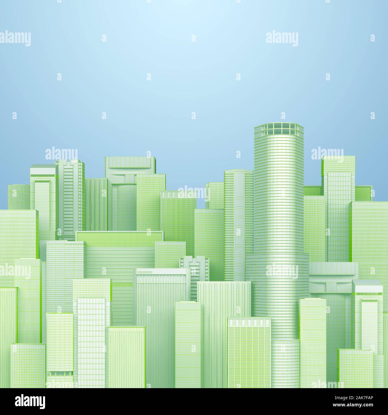 group skyscraper in green wireframe. 3d rendering Stock Photo
