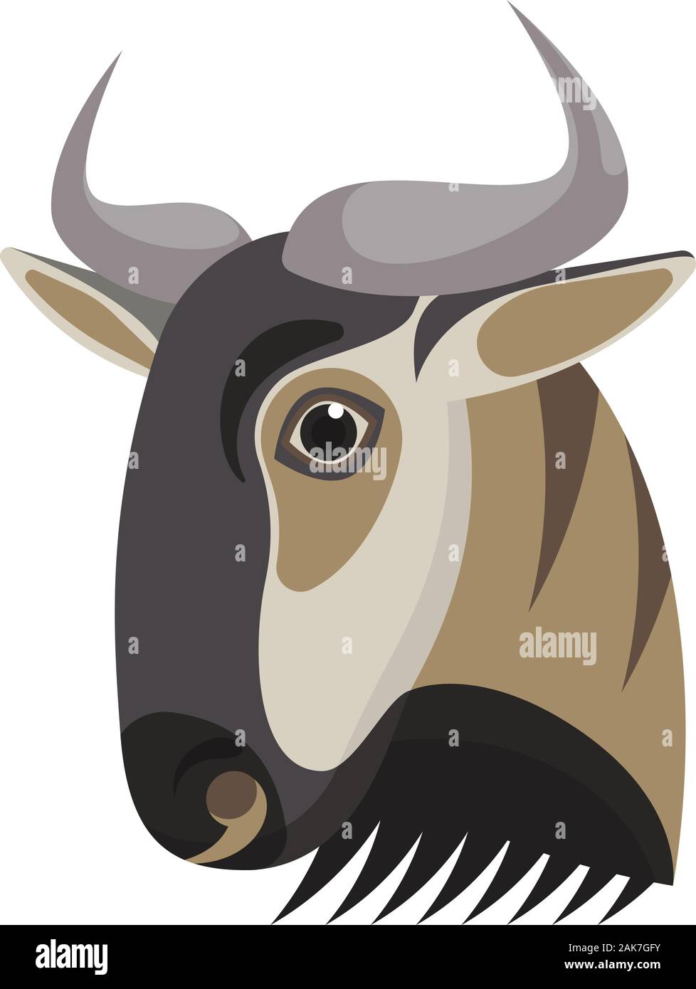 Blue wildebeest portrait made in unique simple cartoon style. Vector head of wildebeest. Isolated icon for your design. Vector illustration Stock Vector