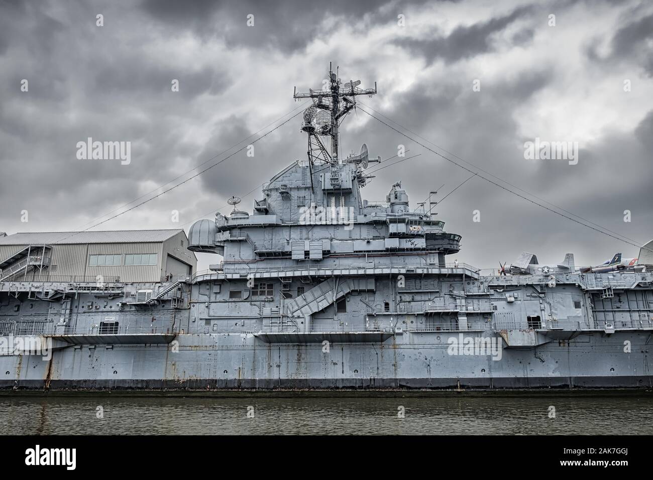 New York City, USA, May 2019, view of the Intrepid Sea, Air & Space Museum located at Pier 86 at 46th Street in the Hell's Kitchen neighbourhood Stock Photo