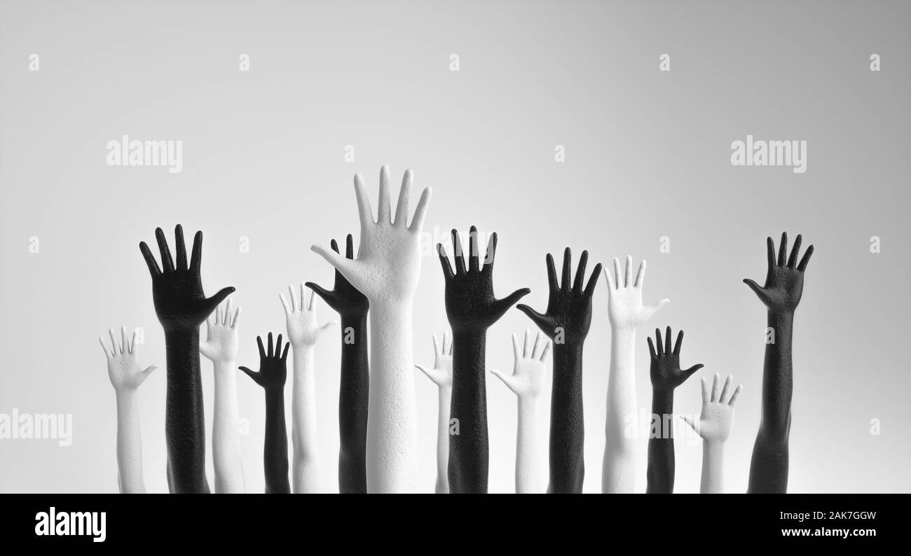 Black and white hands. Equality Balance Fairness Respect Relationship Concept - 3D illustration Stock Photo