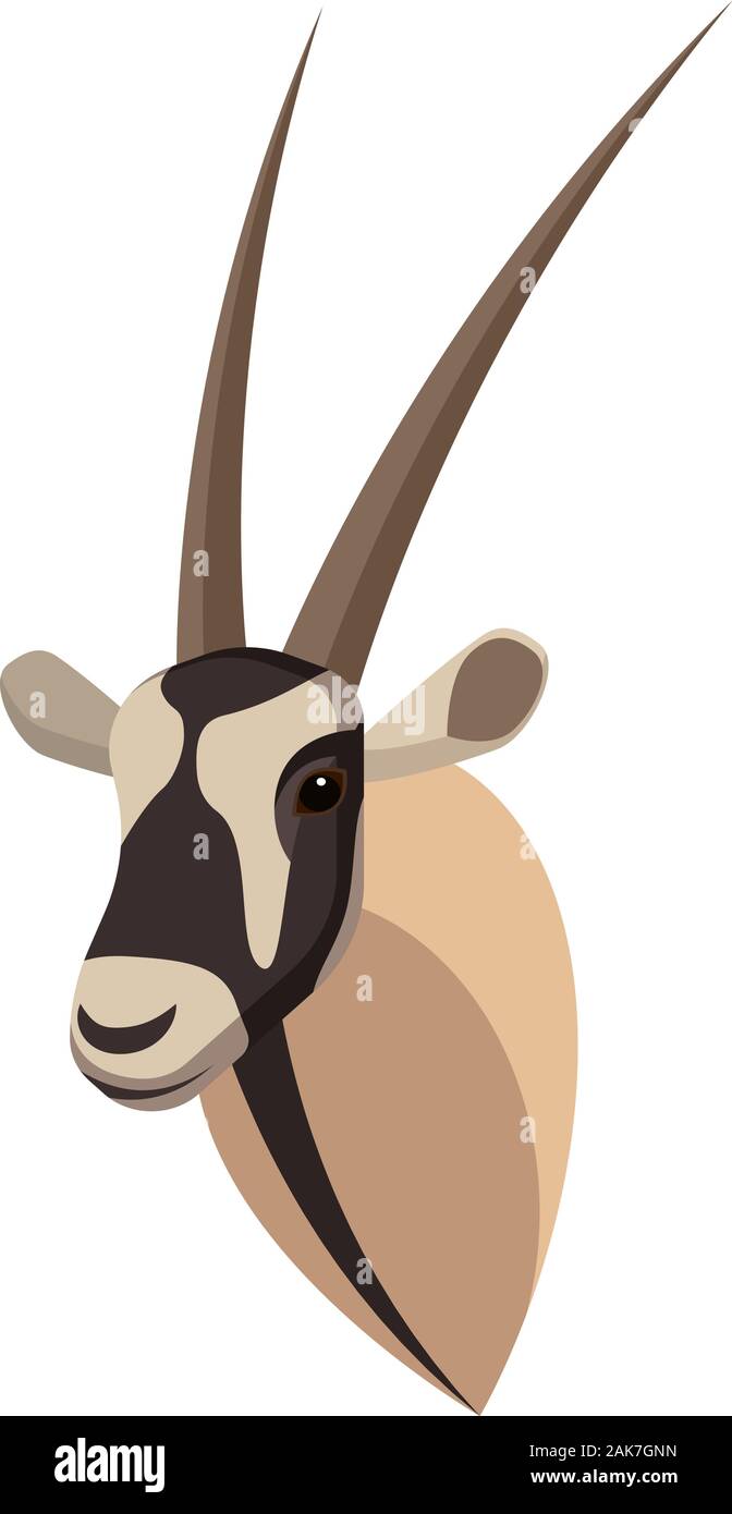 Oryx gazelle portrait made in unique simple cartoon style. Head of gemsbok antelope. Isolated icon for your design. Vector illustration Stock Vector