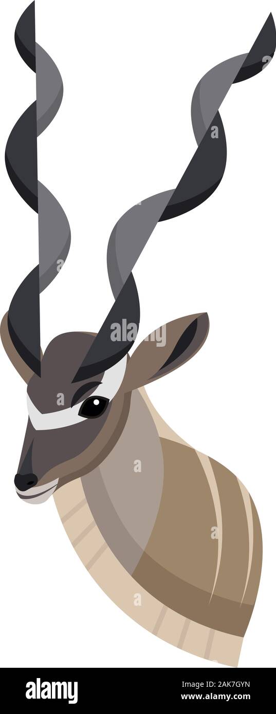 Greater kudu portrait made in unique simple cartoon style. Head of african antelope. Isolated artistic stylized icon or logo for your design. Vector i Stock Vector