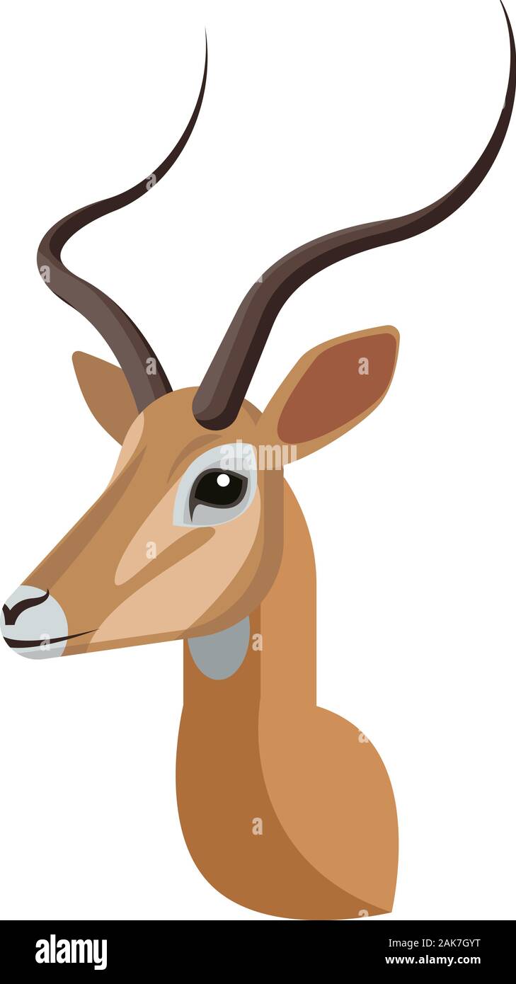 Impala portrait made in unique simple cartoon style. Head of african gazelle or antelope. Isolated artistic stylized icon or logo for your design. Vec Stock Vector