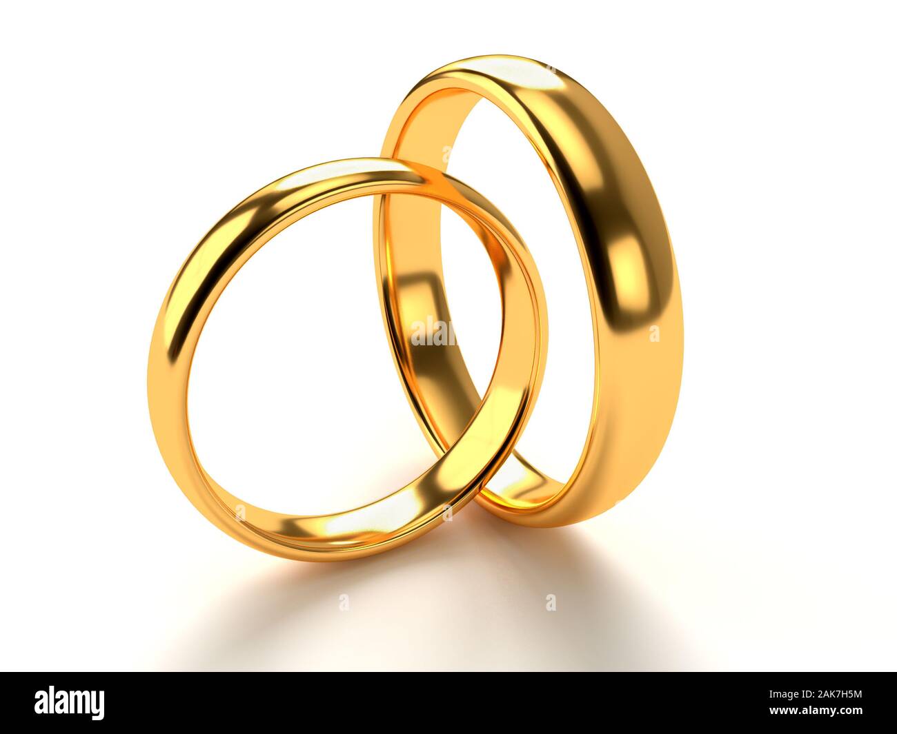 Illustration of two wedding gold rings lie in each other. 3d rendering Stock Photo