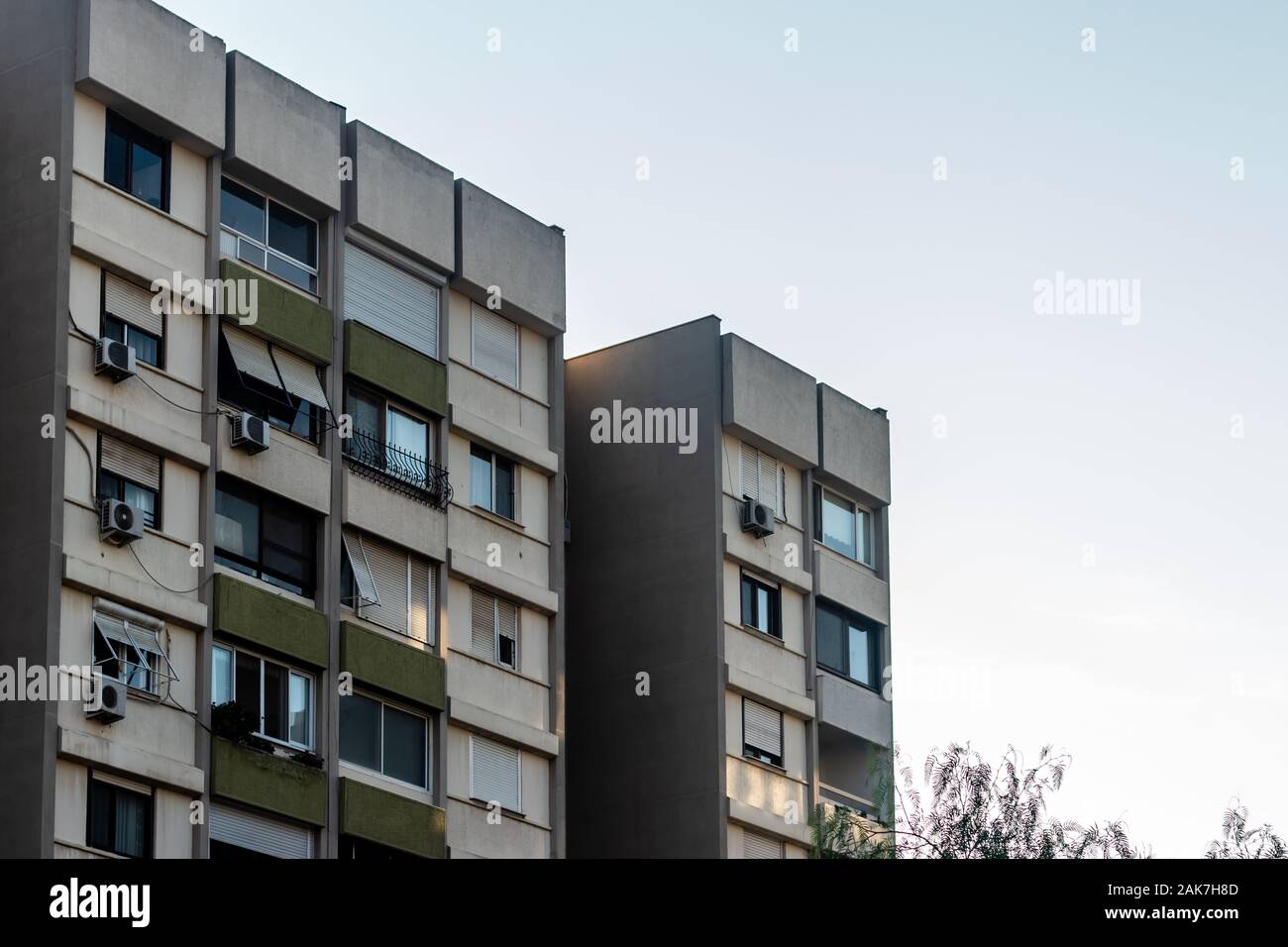 a well angled corner perspective shoot from a building with clear blue sky as background. photo has taken at izmir/turkey. Stock Photo