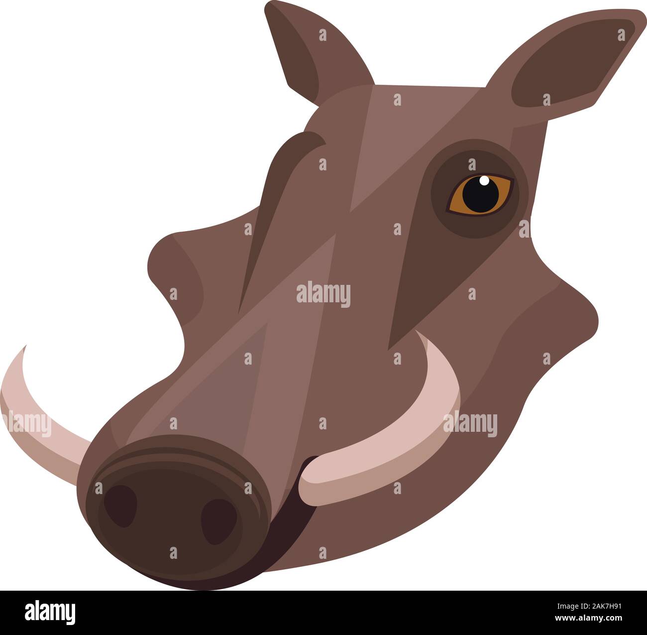 Warthog portrait made in unique simple cartoon style. Head of hog or pig with tusks. Isolated icon for your design. Vector illustration Stock Vector