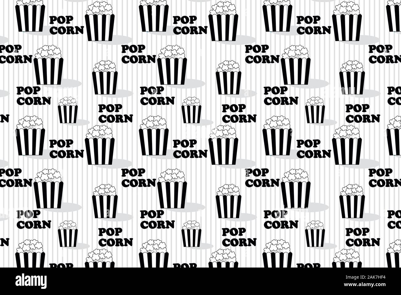 Popcorn. Seamless pattern with popcorn pack. Hand-drawn background. Stock Vector