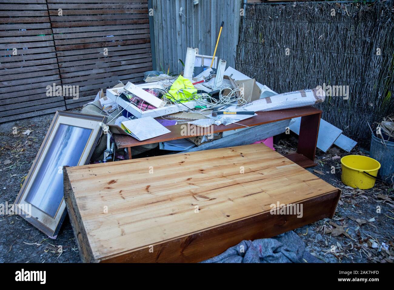 Household items cleared out of australian home and garage to tidy the house Stock Photo