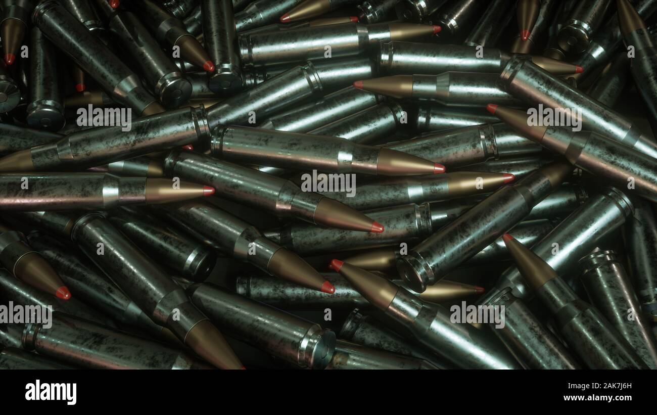 Long barrel gun bullets cgi 3D rendering. Stock Photo