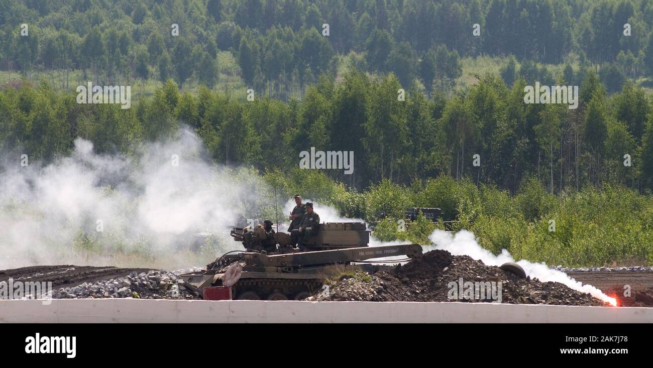 Armoured recovery vehicle BREM-1M in action Stock Photo