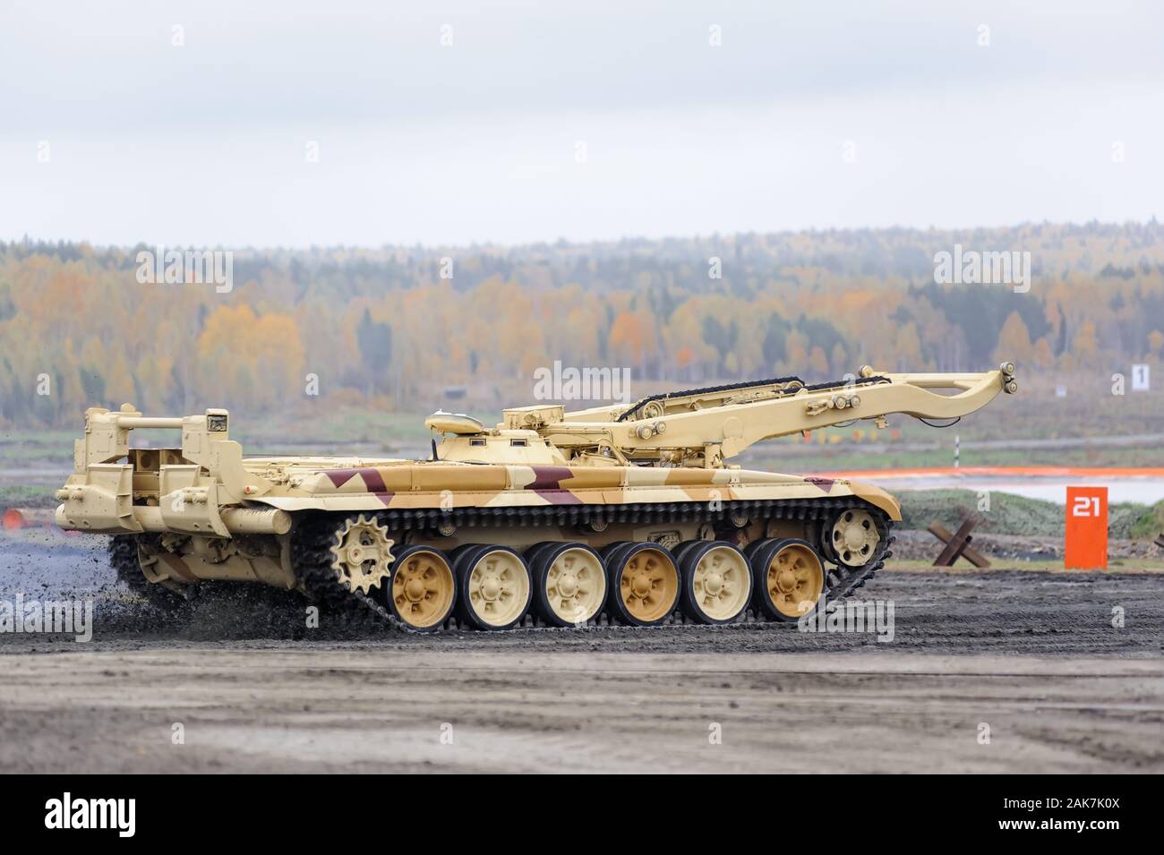 Armoured recovery vehicle BREM-1M in action Stock Photo