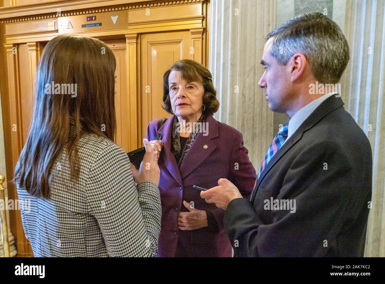 Washington, United States. 07th Jan, 2020. U.S Sen. Dianne Feinstein (D-CA) speaks to reporters on U.S. Capitol Hill in Washington, DC on Tuesday, January 7, 2020. Photo by Ken Cedeno/UPI. Credit: UPI/Alamy Live News Stock Photo