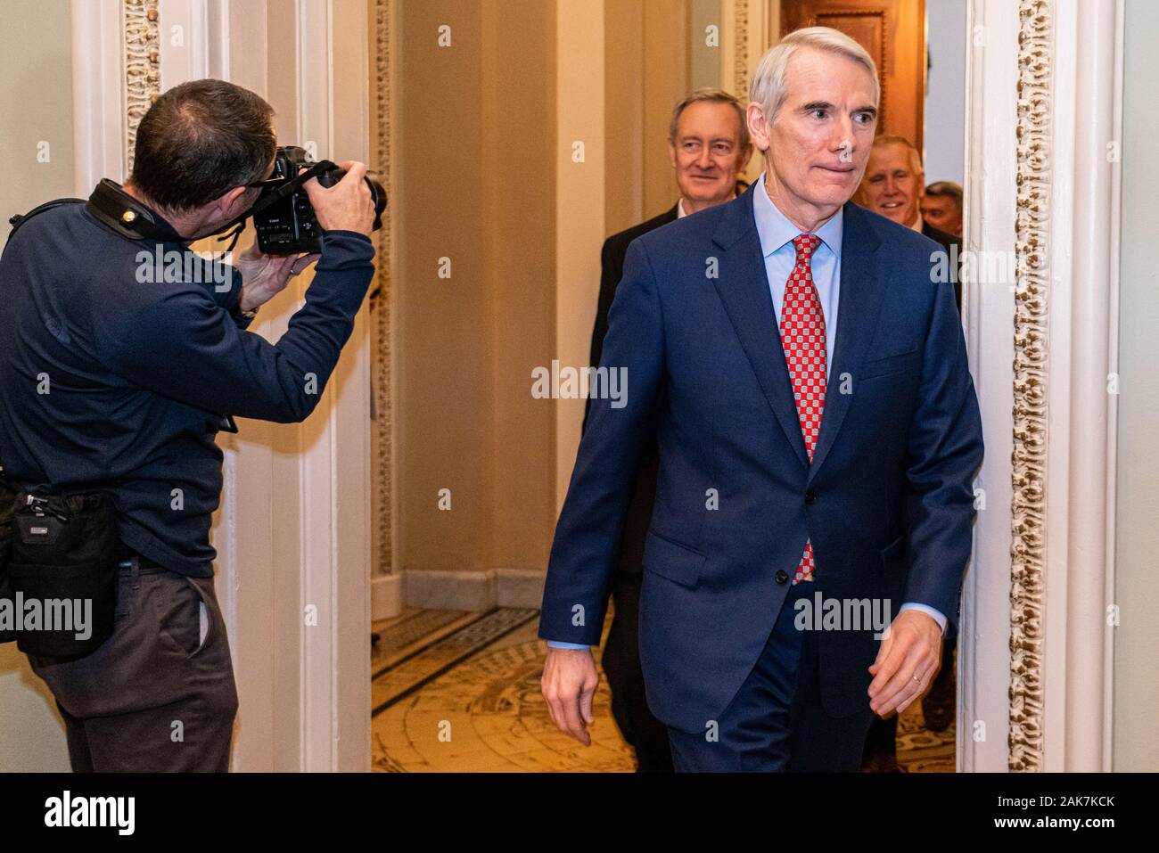 Washington, United States. 07th Jan, 2020. U.S. Sen. Rob Portman (R-OH) heads to the weekly Senate Republicans policy luncheon at the U.S. Capitol Hill in Washington, DC on Tuesday, January 7, 2020. Photo by Ken Cedeno/UPI. Credit: UPI/Alamy Live News Stock Photo